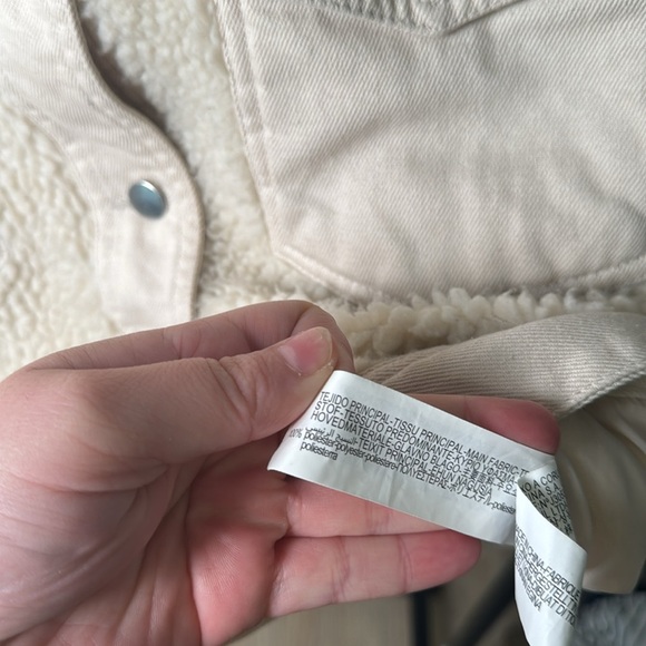 Zara Cream Denim and Sherpa Teddy Shearling Button Up Jacket Size Medium - Picture 8 of 8